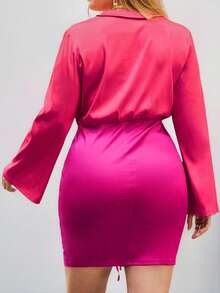 SHEIN Privé 大码女式V领长袖修身优雅连衣裙 - 彩色 - 查看 2