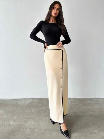 Firerie Elegant High Waist Slit Skirt, Fashionable And Slimming, Suitable For Autumn/Winter Fall Cloth For Women
