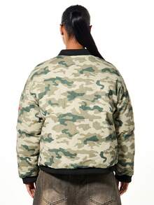 SUMWON WOMEN Camouflage Bomber Jacket With New York License Plate Print And Red Star Accents Winter Outerwear - Multicolor - View 2