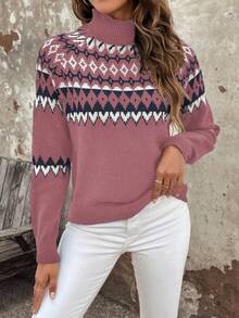 EMERY ROSE Áo len dài tay cổ cao cổ điển dành cho nữ (Họa tiết Argyle ngẫu nhiên) - Hồng - Xem 5