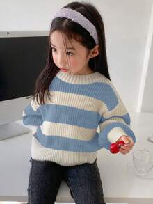 Dazy Kids 女童条纹毛衣 - 霧霾藍 - 查看 5