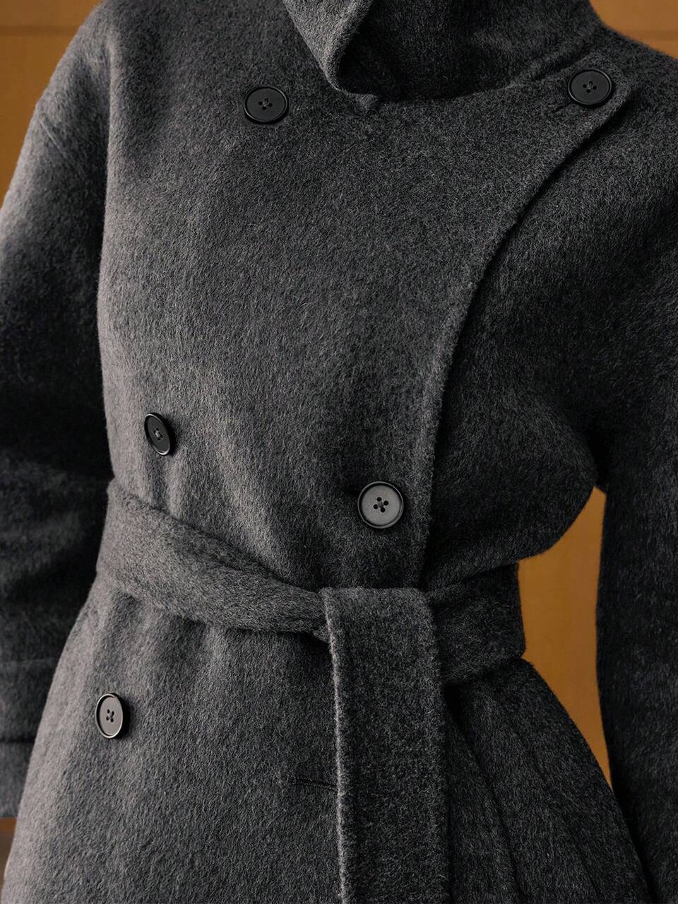 WOOL DOUBLE BREASTED BELTED OVERCOAT