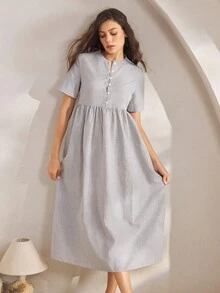 Ocili Váy ngủ hai dây cotton kẻ sọc thoải mái, Đầm ngủ nữ - Xám - Xem 6