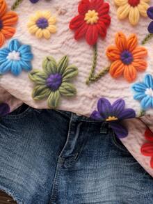 EMERY ROSE Casual Minimalist Faux Flower Print Pattern Round Neck Loose Fit Women Sweatshirt,Fall Flower Tops For Women