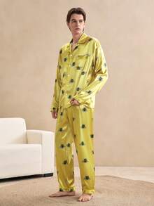 EverLounge Bộ đồ ngủ mặc nhà thoải mái bằng vải satin in họa tiết hoạt hình vui nhộn hình ông già Noel theo chủ đề Giáng sinh, hộp quà tặng kèm kẹo gậy, chuông, bông tuyết, người tuyết, tiệc gia đình, đồ mặc nhà cho nam, quần áo mùa đông - Nhiều màu - Xem 5