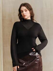 Anewsta Eleganter, figurbetonter Strickpullover Einfarbig für Damen in Große Größen, geeignet für Herbst/Winter, passend für Lässig, Formal, Party, Büro, Abschluss, Hochzeit - Schwarz - Übersicht 4