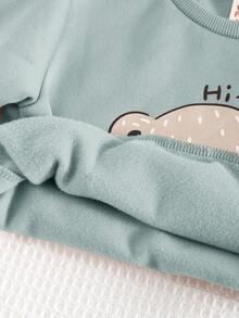 Cozy Pixies 2 件套男婴卡通熊图案针织柔软圆领长袖套头衫和纯色裤子套装 - 薄荷綠 - 查看 3