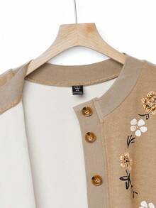 EMERY ROSE Set de 2 piezas de chaqueta y pantalones de tela polar con estampado floral de talla grande, para otoño/invierno - Marrón - Ver 7