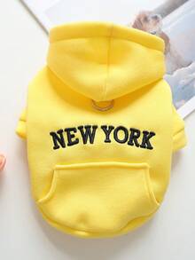 PETSIN 1 Áo hoodie thêu họa tiết "New York" dệt kim màu vàng cho chó/mèo cưng, áo khoác ấm áp mùa thu đông thoải mái và giản dị - Màu vàng - Xem 1