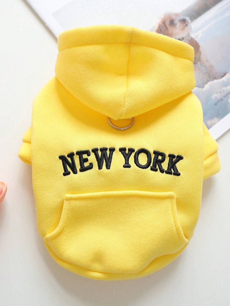 PETSIN 1 Áo hoodie thêu họa tiết "New York" dệt kim màu vàng cho chó/mèo cưng, áo khoác ấm áp mùa thu đông thoải mái và giản dị - Màu vàng - Xem 1