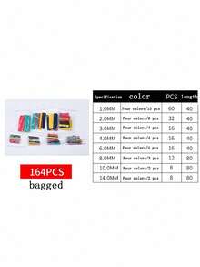 127/140/164/280/328/530/560/800件装 黑红双色2:1热缩管套装，适用于各种管道、电缆网、线缆管理和绝缘保护 - 彩色 - 查看 20