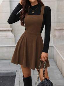 SHEIN LUNE Women's Solid Color Minimalist Sleeveless Casual Dress - Brown - View 5