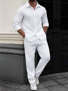 Manfinity Homme 男士单排扣白色长款纹理衬衫和长裤休闲套装 男士两件套 白色男士套装 开襟针织衬衫 男士白色长袖长裤休闲纹理衬衫套装 - 衬衫带领和纽扣 - 独特的面料纹理和设计 - 舒适的面料 - 适合冬季、夏季、秋季和冬季穿着 - 适合各种休闲和节日场合 - 万圣节和其他节日送给家人和朋友的最佳礼物 - 白色 - 查看 6