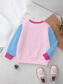 Teletubbies X SHEIN Baby Girl Colorblock Cartoon Pattern Round Neck Sweatshirt