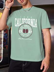 Manfinity Dauomo Camiseta de cuello redondo de corte estándar para hombre con estampado de letras de moda - Blanco - Ver 3