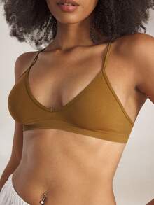 Ocili 无缝无钢圈文胸，舒适休闲针织弹力女士文胸，时尚秋季轻松舒适 - 棕色 - 查看 6