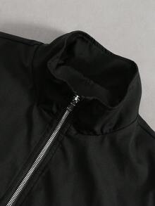 PAVTROS Plus Size Men's Casual Fashion Street Contrast Piping Zip-Up Stand Collar Loose Jacket, Autumn Crop Jacket For Men Men Zip Up Jacket Race Jacket Track Jacket Mens Windbreaker Jacket - Black - View 6