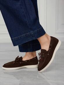 Sleekvia 女士休闲通勤蝴蝶结装饰平底一脚蹬乐福鞋