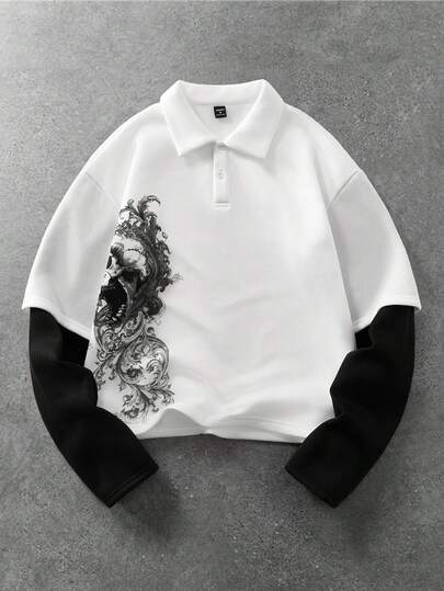 Street Life Men's 2 In 1 Gothic Printed Long Sleeve T-Shirt