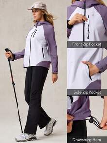 OutZeal 女士冲锋衣，适合徒步露营，防水3层科技面料，撞色设计，带拉链口袋 - 紫色 - 查看 5