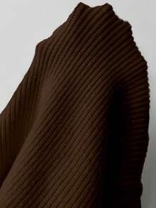 RosyDaze Women's Fashion Casual Off-Shoulder Chain High Collar Ribbed Knit Sweater - Brown - View 8