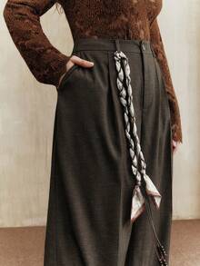 Anewsta بنطلون واسع الساق مزين بخرز أنيق وأنيق للنساء، بنطلون ماكسي عالي الخصر كوري جديد لخريف 2025 مع تنحيف وتدريج، مقاسات كبيرة - قهوة بني - مشاهدة 3