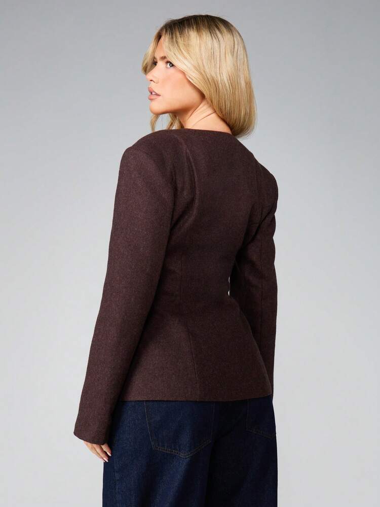 MISSGUIDED Classic Wool Collarless Blazer With Button Front And Flap Pockets For Professional Office Wear