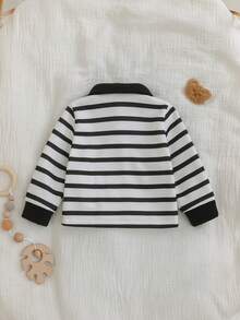 Cozy Pixies 新生女婴条纹图案装饰翻领长袖半开襟套头衫