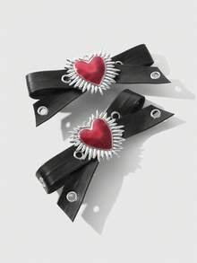 ROMWE Grunge Punk 2 chiếc kẹp tóc kiểu Y2K cổ điển, thanh lịch, punk gothic, bằng da đen, có hai lỗ thông hơi và nơ trang trí, thích hợp làm quà tặng cho chị em gái, bạn bè để đeo hàng ngày hoặc quà tặng ngày lễ, Halloween. - Màu đen - 15 - Xem 4