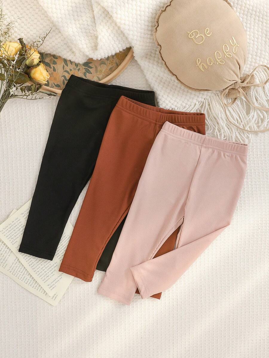 SHEIN 3pcs Toddler Boys' Casual Comfortable Brown Knitted Bottoms Set, Autumn/Winter - Multicolor - View 1