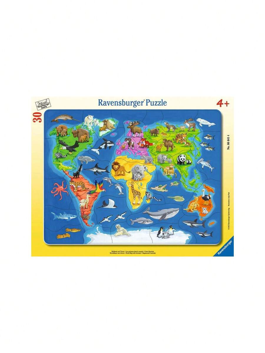 Ravensburger World Map With Animals 30 Piece Jigsaw Puzzle Age 4 Years+ 6641 - Multicolor - View 1
