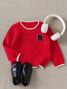 PrepCrw 男婴刺绣贴布圆领毛衣，学院风