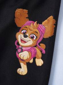 SHEIN | PAW Patrol 2pcs/Set Young Girl Cute Cartoon Puppy Print Hooded Long Sleeve Sweatshirt And Long Pants Knit Outfit - Black and White - View 9