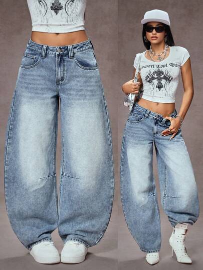 Jeanoix Y2K Fashion Casual Street Style Pleated Loose Low Waist Distressed Jeans