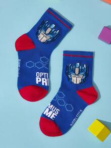 Transformers X SHEIN 3 Pairs Autobots Boys Cotton Soft & Breathable Moisture-Wicking Kids Mid-Calf Socks Blue&Yellow&White Cute Hero Cartoon Crew Socks Reinforced Toe & Heel For Durability All Seasons All-Match School & Outdoor Summer Winter,Gift Ideas - 彩色 - 查看 7