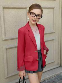 SHEIN 青少年女孩时尚百搭纯色夹克 - 酒紅色 - 查看 1