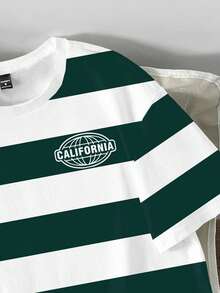 Manfinity Joysei 男士撞色条纹圆领短袖T恤 - 綠色 - 查看 3