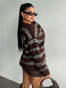 SHEIN SXY New Autumn/Winter American Sweet Casual Loose Streetwear Personalized Women Cardigan Sweater - Coffee Brown - View 2