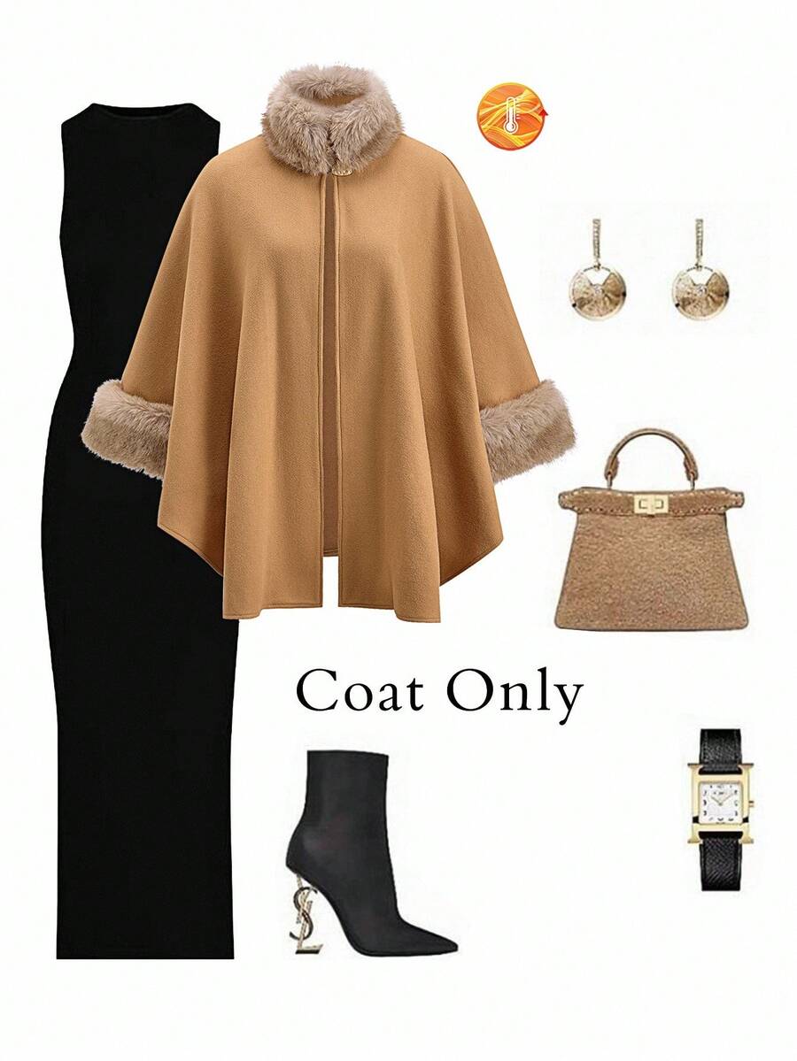 Ellevyn Women's Elegant & Refined Hooded Overcoat, Autumn/Winter Christmas For Women Winter For Women Cozy Fall And Winter For Women New Year Thanksgiving For Women Elegant Party - Khaki - View 1