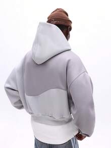 SUMWON Sudadera con capucha oversize para hombre con diseño de bloque y detalles de panel curvo para uso casual en invierno, lisa - Gris - Ver 3