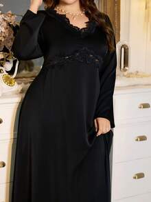 Modelyn Plus Size Women Elegant Cinched Waist Casual Dress - Black - View 6