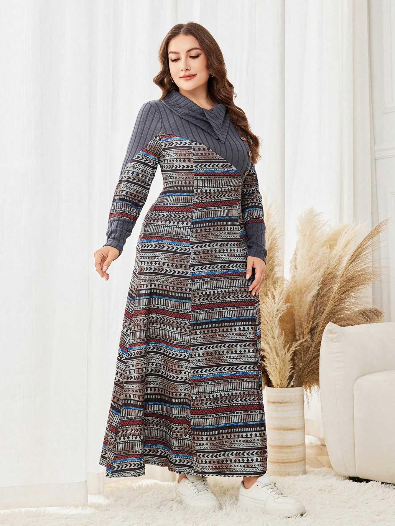 Lacomfia فستان كاجوال للنساء ذوات الحجم الكبير، طو...