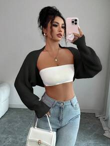 Islaluna Women's Casual Solid Color Cropped Loose Cardigan, Autumn