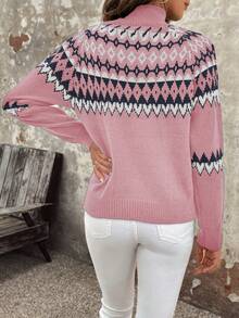 EMERY ROSE Áo len cổ đứng thường ngày dành cho nữ (Họa tiết Argyle ngẫu nhiên), Thu/Đông - Nhiều màu - Xem 2