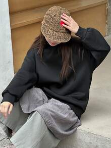 Dazy Kids 少女纯色针织抓绒连帽卫衣，秋季款 - 黑色 - 查看 8