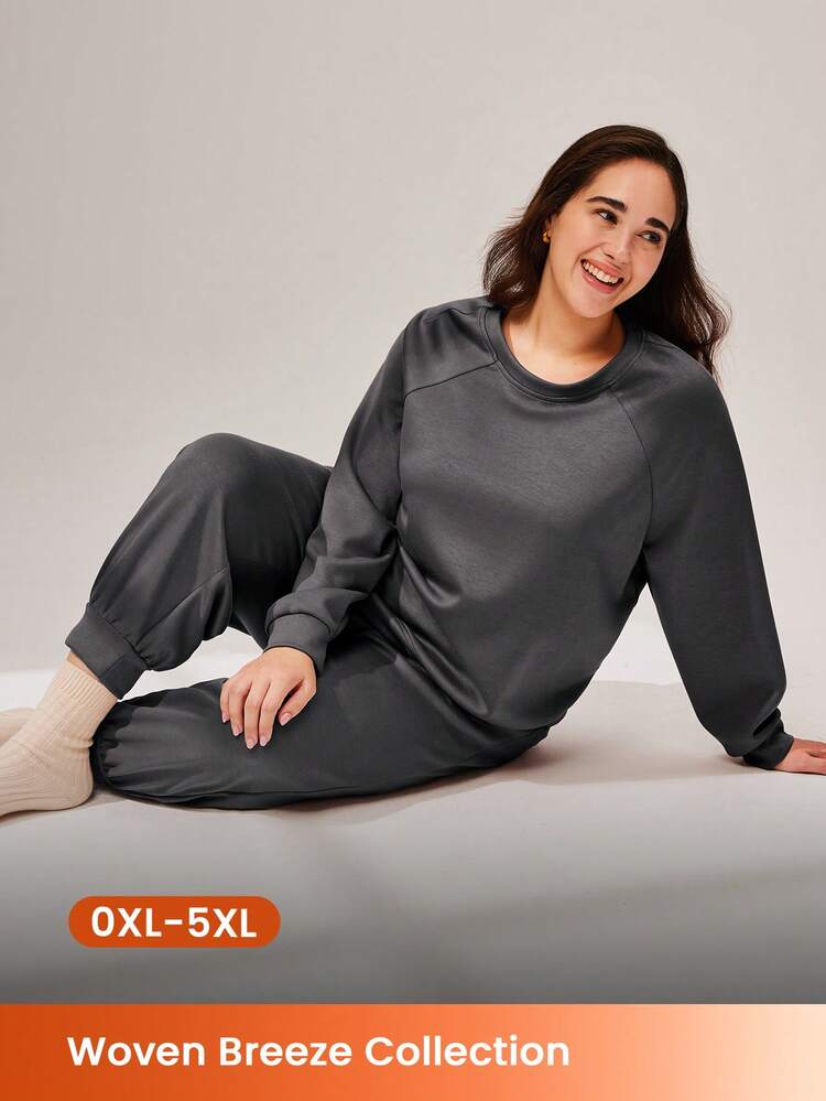 Plus Size Winter Crewneck Pullover & Pants Sleepwear Basics Pajama