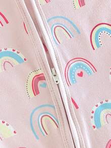 SHEIN Vintaside Kids 2件組貼身拉鍊式嬰兒女童秋冬睡衣套裝，可愛彩虹波點印花與愛心印花居家服 - 粉色 - 查看 6