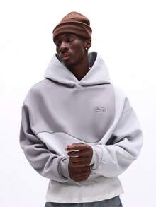 SUMWON Sudadera con capucha oversize para hombre con diseño de bloque y detalles de panel curvo para uso casual en invierno, lisa - Gris - Ver 4