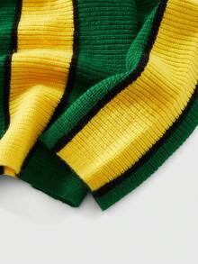 ROMWE MEN Street Life Men's Retro Preppy Collared Football Inspired Knit Sweater, Streetwear Style - Yellow - View 4