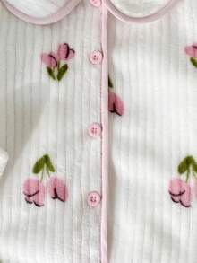 SHEIN 2pcs Baby Girls' Casual Cherry Print Long Sleeve Top And Pants Homewear Set Pajama Baby Set Baby Girl Warm Pajama Sets Toddler Pijama Cotton Girl Toddler Girl Pajama Set - Baby Pink - View 3